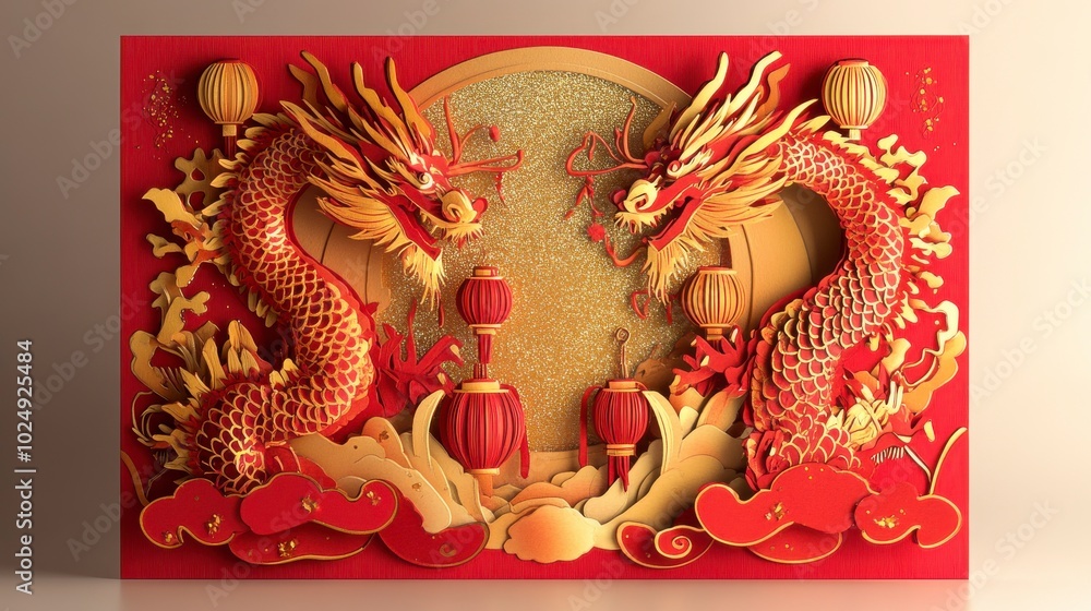 Naklejka premium Festive Chinese New Year Card with Dragons