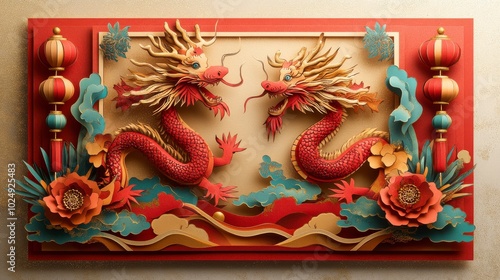 Wallpaper Mural Festive Chinese New Year Card Design Featuring Dragons Torontodigital.ca