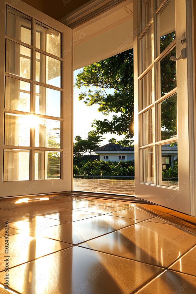 Fototapeta premium A home featuring wide porches on the front and back, ideal for relaxing with nature