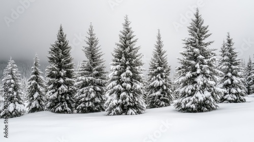 Snowy Winter Forest with Evergreen Trees