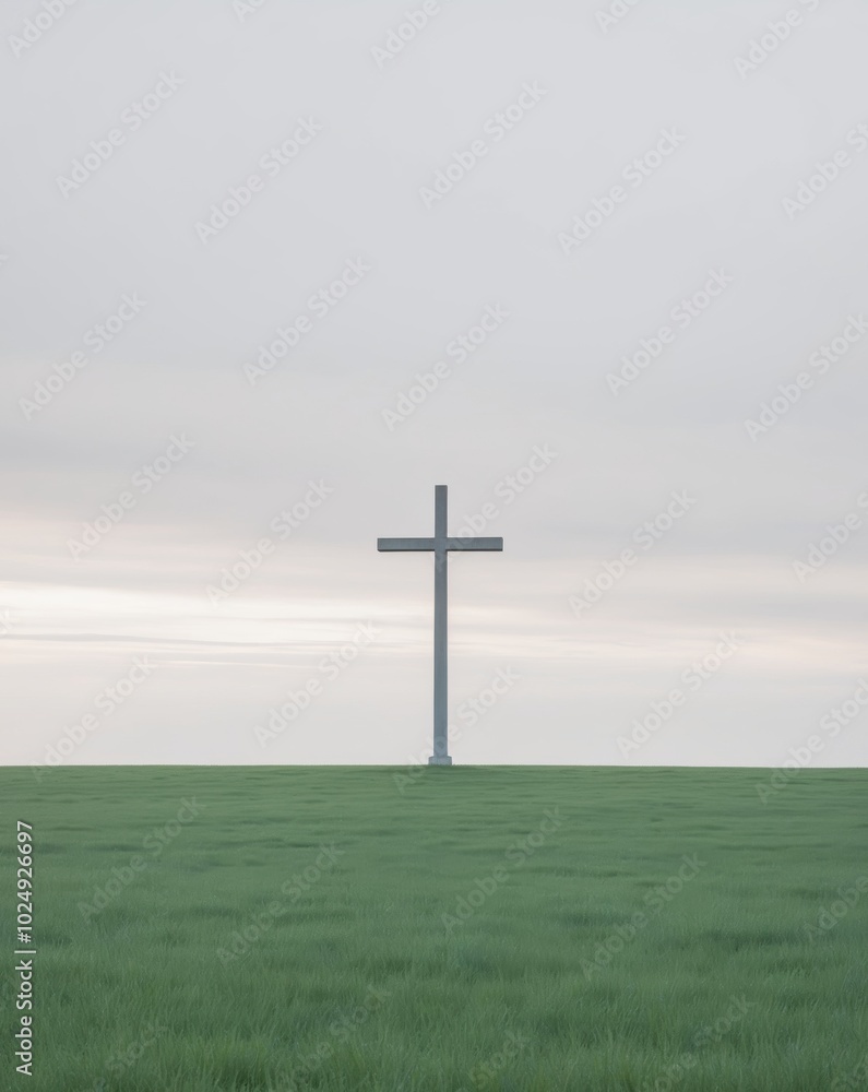 Cross in a Quiet Field under Overcast Sky. Cross in a Quiet Field under Overcast Sky.