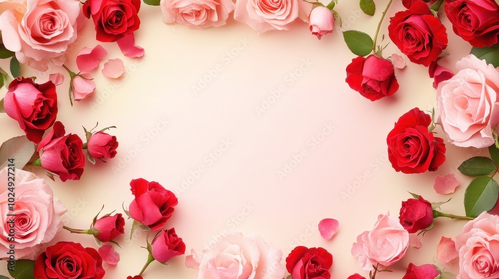 Elegant Floral Frame with Red and Pink Roses Elegant Floral Frame with Red and Pink Roses