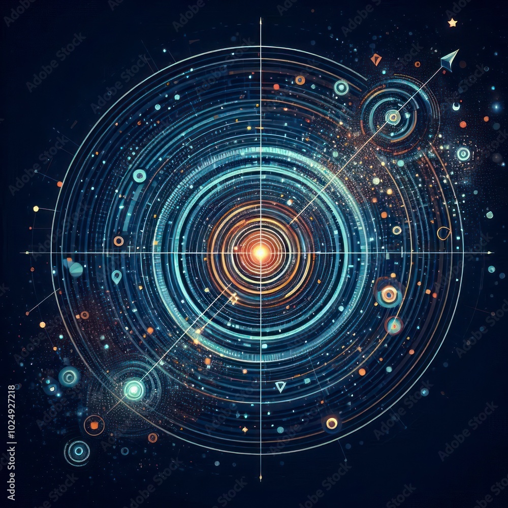 Abstract image of a Target in the form of a starry sky or space, consisting of points, lines, and shapes in the form of planets, stars and the universe. Abstract image of a Target in the form of a starry sky or space, consisting of points, lines, and shapes in the form of planets, stars and the universe.