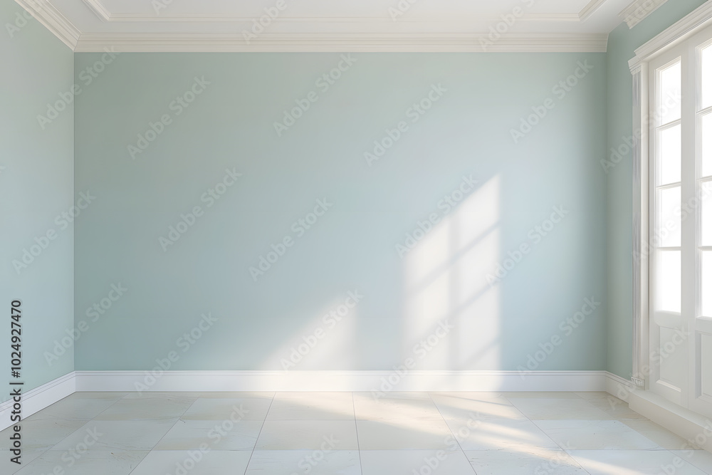 Fototapeta premium Plain Wall with Crown Moulding and Flat Overhead Light | Modern Interior Design Elements for Stylish Spaces