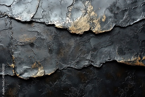 Close-up texture of dark grey and gold layered stone surface.