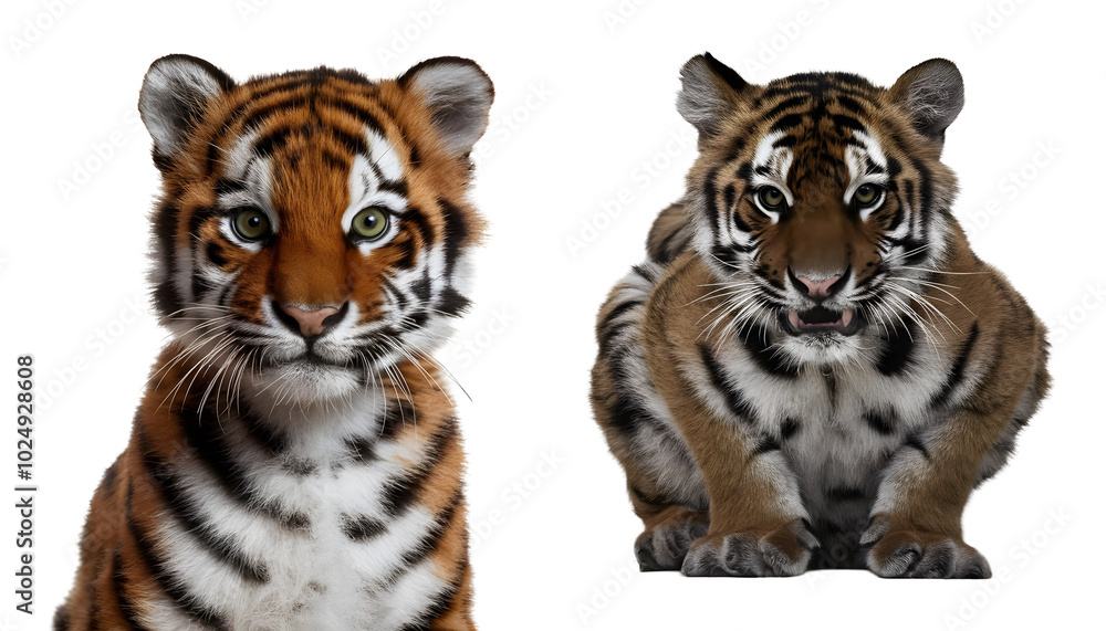 Obraz premium Set of Two Baby Tiger Isolated in a Transparent Background