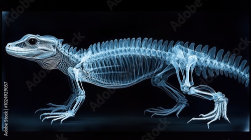 X-ray image of a lizard showcasing its skeletal structure. photo