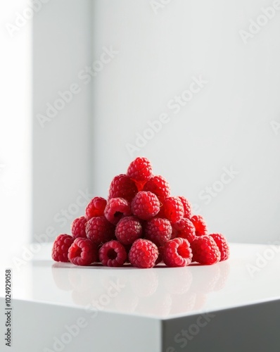 A mound of raspberries with individual clusters on top. photo