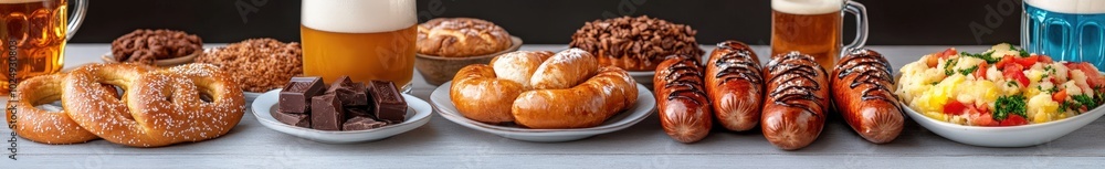 Assortment of traditional german oktoberfest food and drinks Assortment of traditional german oktoberfest food and drinks