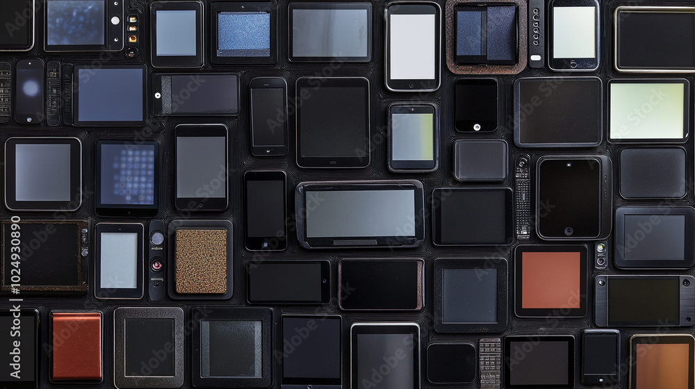 A collage of various modern screens arranged in a grid pattern showcasing digital technology A collage of various modern screens arranged in a grid pattern showcasing digital technology