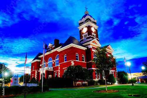 Foto Forsyth, Georgia, USA 07 19 2024: The night landscape of Forsyth city: Forsyth is a city in and the county seat of Monroe County, Georgia, United States