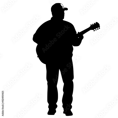 "Silhouette of Man in Suit Playing Electric Guitar"

