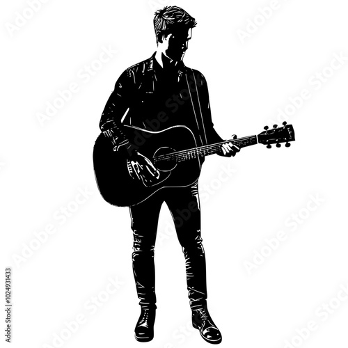 "Silhouette of Man in Suit Playing Electric Guitar"


