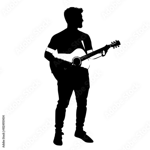 "Silhouette of Man in Suit Playing Electric Guitar"

