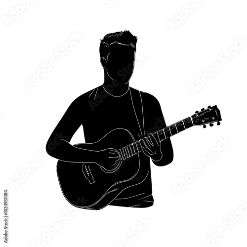 "Silhouette of Man in Suit Playing Electric Guitar"

