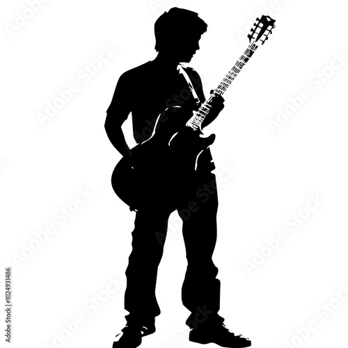 "Silhouette of Man in Suit Playing Electric Guitar"

