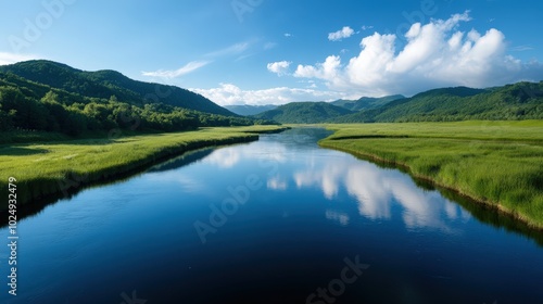 Serene mountain lake landscape with reflection