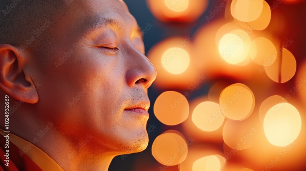 Peaceful person enjoying the warm glow of lights Peaceful person enjoying the warm glow of lights