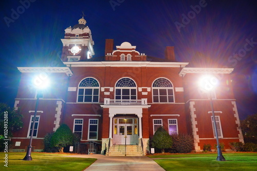 Forsyth, Georgia, USA 07 19 2024: The night landscape of Forsyth city: Forsyth is a city in and the county seat of Monroe County, Georgia, United States. photo