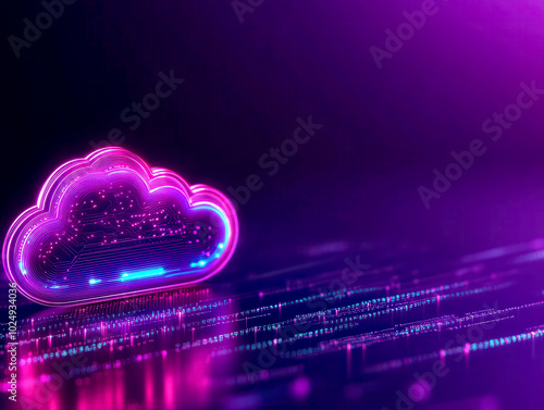 vibrant cloud symbol representing digital technology and data storage, illuminated with neon colors, showcases dynamic evolution of cloud infrastructure