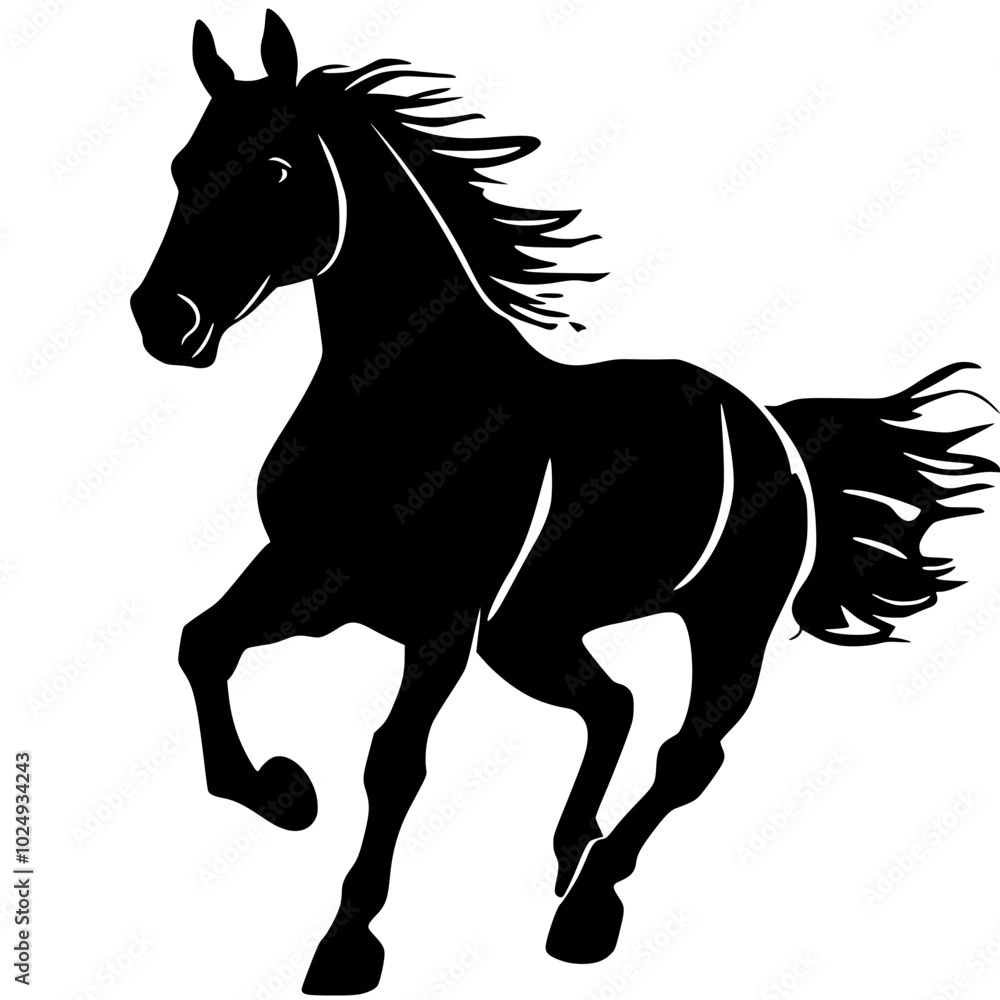 Obraz premium Black Horse Vector Silhouette in Motion