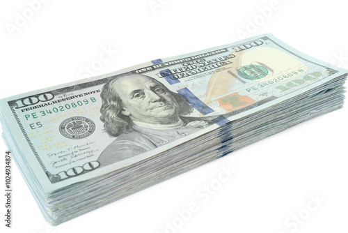 Stack of dollar banknotes isolated on white