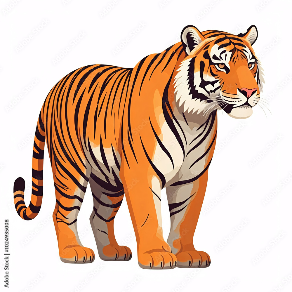 Obraz premium orange and black tiger standing against a white background