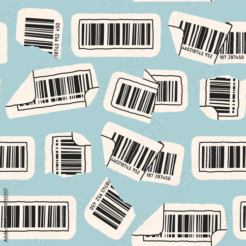 Barcode set. Abstract, quirky, unique style. Hand drawn modern Vector illustration. Print, sticker, logo, web design template. Cellular scanning technology concept. Square seamless Pattern