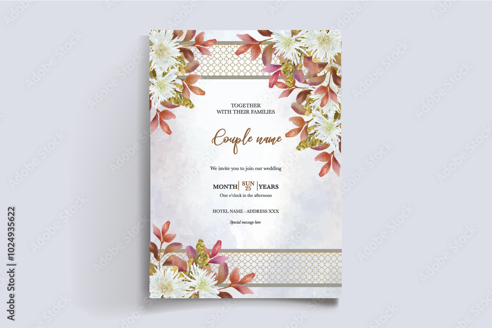 WEDDING INVITATION FRAME WITH FLOWER DECORATIONS WITH FRESH LEAVES WEDDING INVITATION FRAME WITH FLOWER DECORATIONS WITH FRESH LEAVES