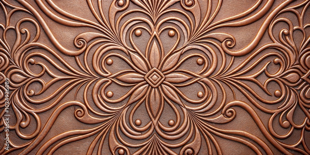 Intricate embossed leather design showcasing elegant floral patterns in rich brown tones Intricate embossed leather design showcasing elegant floral patterns in rich brown tones