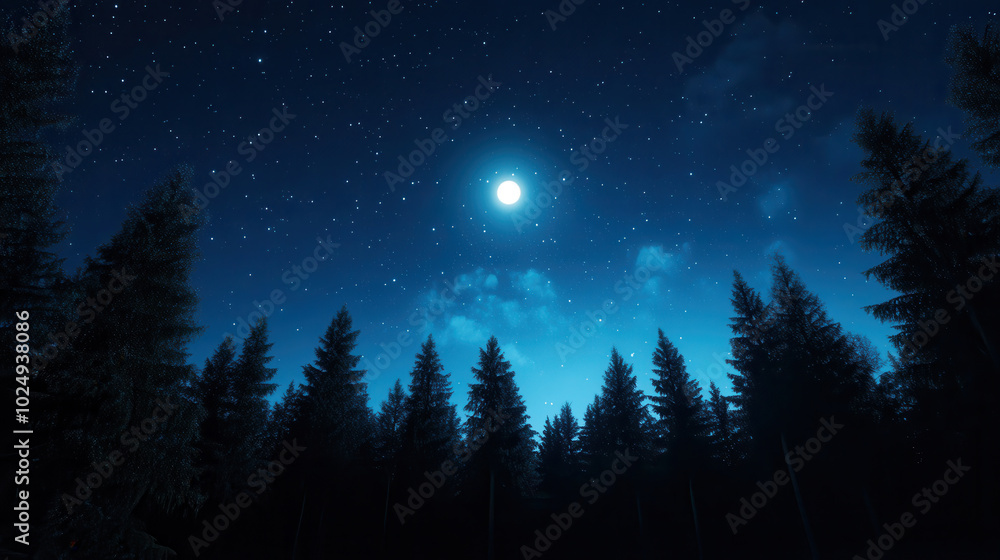 Fototapeta premium serene moonlit night sky filled with stars over forest