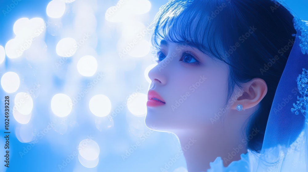 Dreamy blue-haired woman in profile Dreamy blue-haired woman in profile