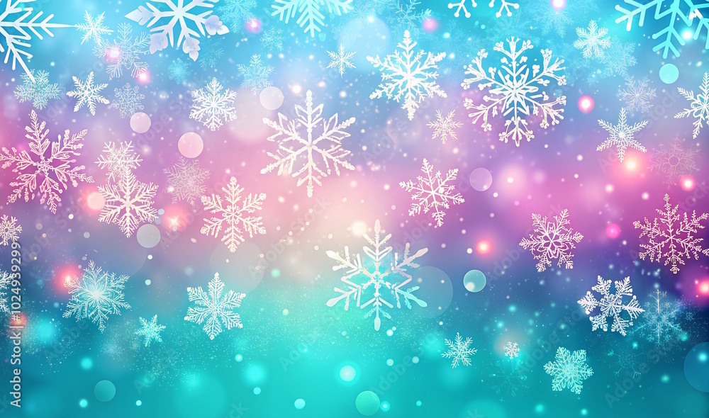 Christmas Festive white snowflakes on colorful Background, Xmas poster, banner, greeting cards Christmas Festive white snowflakes on colorful Background, Xmas poster, banner, greeting cards