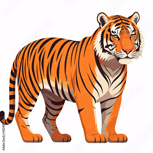 orange and black tiger standing on white background