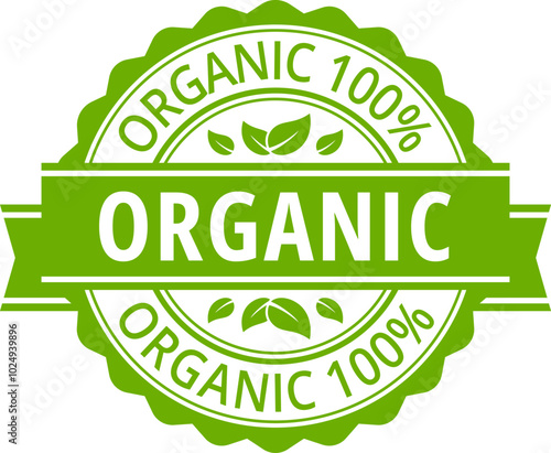 100% Organic. Badge, label, seal, sticker. Vector.