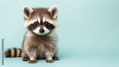 Adorable baby raccoon with striking facial features