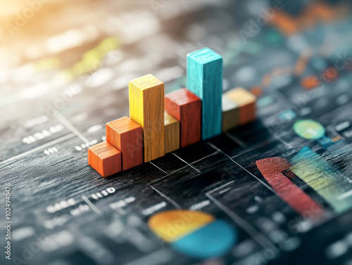 3D bar chart showing segmented portfolio allocations with colorful blocks representing data. vibrant colors and clear design convey sense of organization and analysis