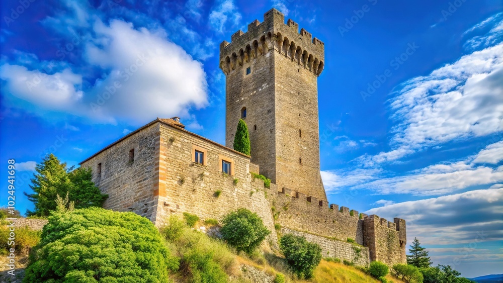 Rocca di Radicofani main tower fortification in Tuscany Low Angle Rocca di Radicofani main tower fortification in Tuscany Low Angle