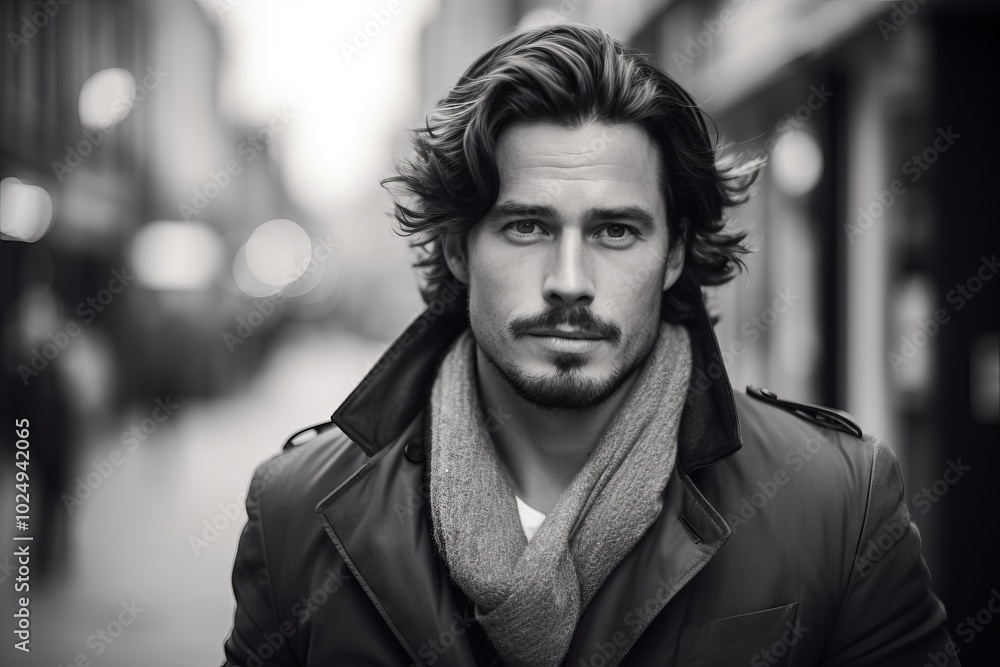 Portrait of a handsome man in a urban context. Black and white. Portrait of a handsome man in a urban context. Black and white.