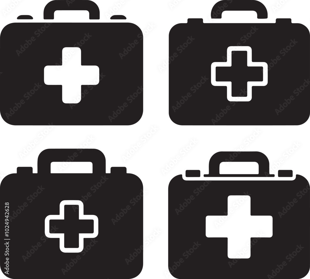 First Aid Kit Silhouette Vector Icon Set. First Aid Kit Silhouette Vector Icon Set.