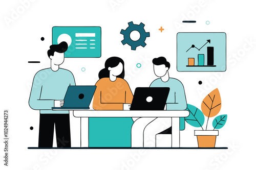 Team Collaboration Illustration for Business Analysis and Strategy Planning