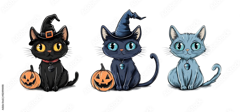 three set of cute Halloween cat isolated transparent background three set of cute Halloween cat isolated transparent background