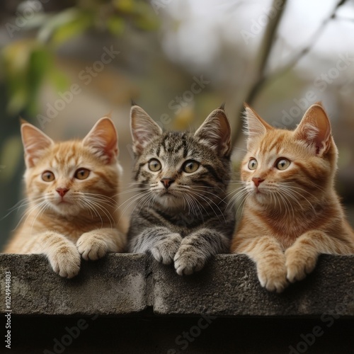 Curious kittens looking at camera