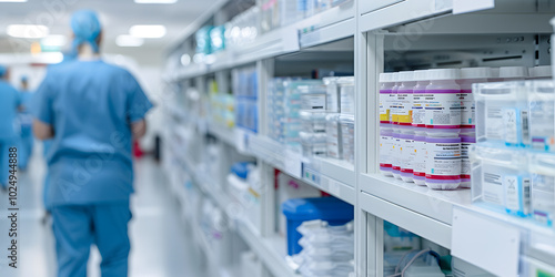 Wallpaper Mural Rows of Large Hospital Shelving Units Containing Medical Supplies | Efficient Organisation for Healthcare Facilities Torontodigital.ca