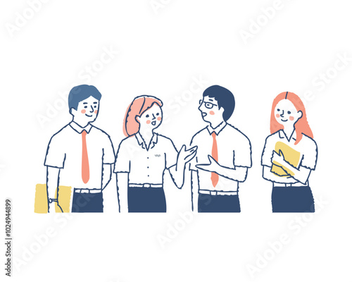 並んで会話をしている学生