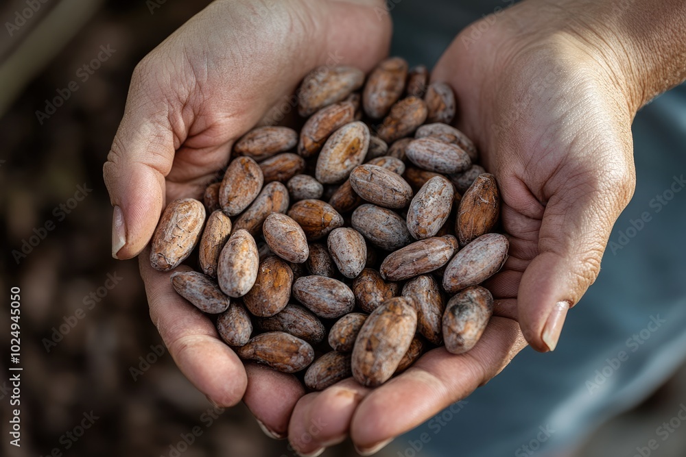 Woman’s Hands Holding a Bounty of Cocoa Beans Woman’s Hands Holding a Bounty of Cocoa Beans