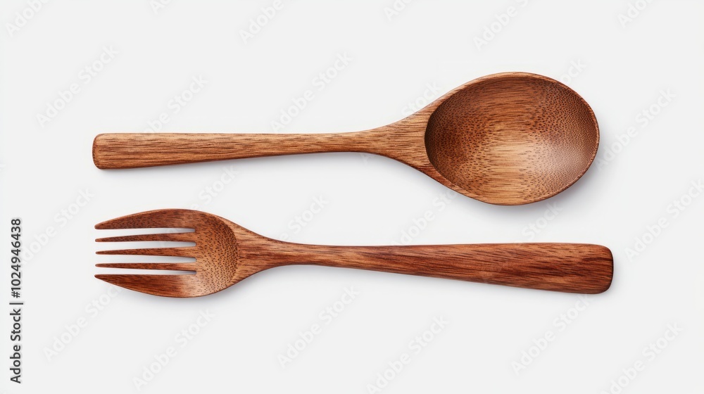 Wooden spoon and fork isolated on white background. Wooden spoon and fork isolated on white background.