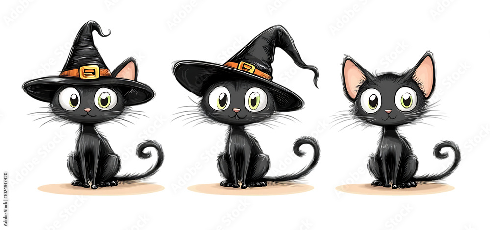 three set of cute Halloween cat isolated transparent background three set of cute Halloween cat isolated transparent background