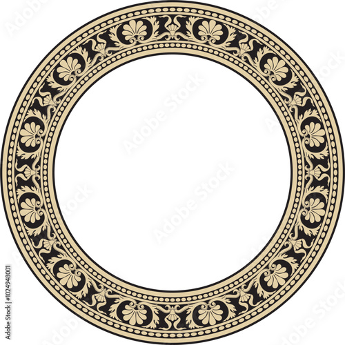 Vector gold and black round classic renaissance ornament. Circle, ring european border, revival style frame