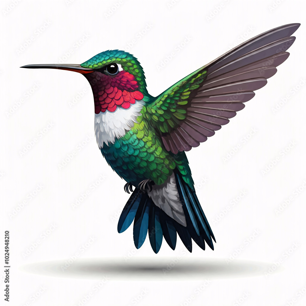 Fototapeta premium colorful hummingbird with spread wings on white background